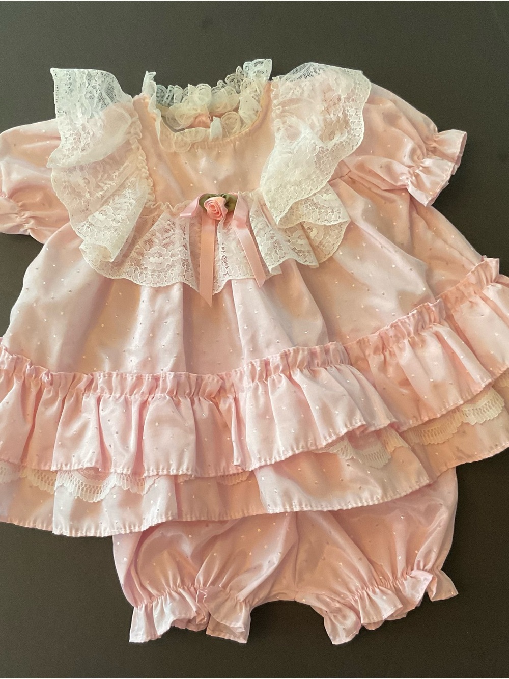Vintage Baby Pink Ruffle Dress & Bloomers Set